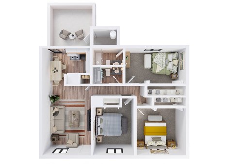 Floor plan for 3 beds, 2 baths, 1125 sqft